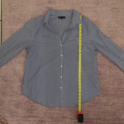 Lafayette 148 Women’s Seersucker Blue White Stripe Blouse Button Up Collared XL - 第 8/9 張圖片