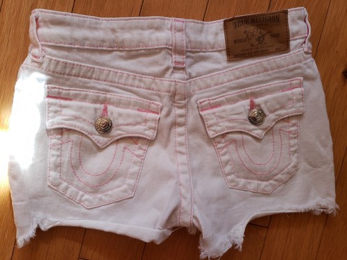 NEW True Religion Jeans Big Kids Girls Faye Cut-Off White Demins Shorts 12 - Picture 2 of 3