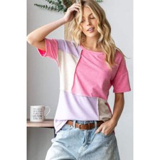 HOPELY Full Size Color Block Exposed Seam T-Shirt