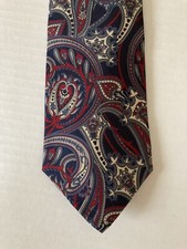 Barrington Men's Necktie Tie Silk Red Blue Gray White Paisley Made in USA