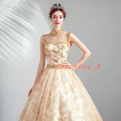 gold sequin collar dress Vintage Stand Collar Long Sleeve Gold Sequin Formal Dress