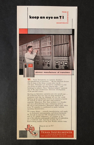 1954 Texas Instruments Advertisement Transistor Technology Photo Vtg Print AD