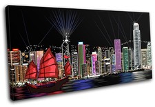 Hong Kong Illustration City SINGLE CANVAS WALL ART Picture Print VA