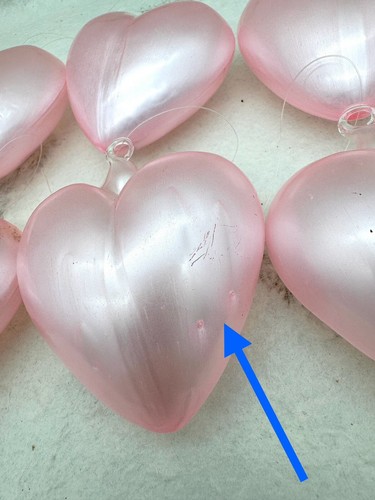VTG 8 Hand Blown Glass Hearts 3.25” Pink Frosted Ornaments Victorian Flaws As Is - Picture 10 of 23