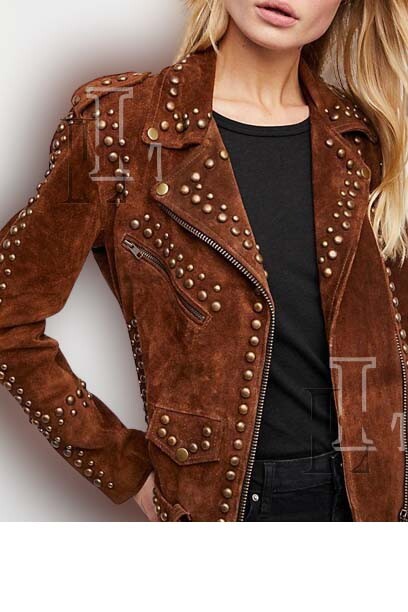 Handmade women Brown American Western Golden Studded Leather