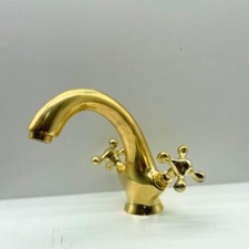 Unlacquered Brass Single-Hole Bathroom Sink Faucet with Double Cross Handles  
