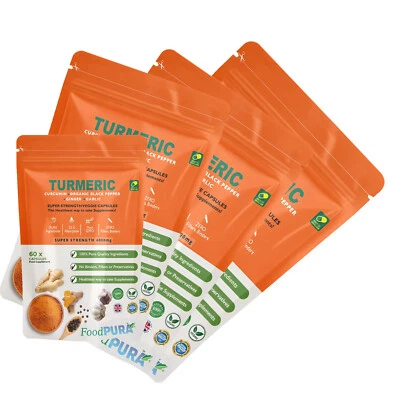 FOODPURA 4000mg CLEAN TURMERIC (Curcumin), GINGER, GARLIC & BLACK PEPPER High Strength