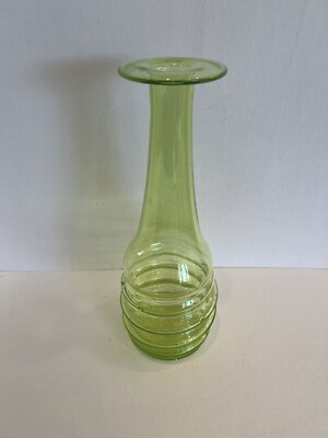 Roni Thomas Hand Blown Art Glass Spiral Swirl Green Bottle Signed 2000