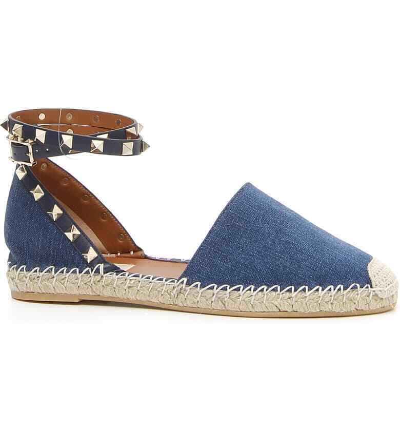 juni lidenskabelig tilbagebetaling Valentino Garavani Rockstud Double Flat Espadrilles Sandal Denim EU 41 US  11 NWB | eBay