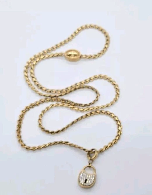 Collar de cadena FOSSIL Lock Charm oro rosa con bloqueo de cristal 26 pulgadas Foto 2 de 4