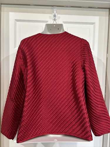 Chico’s Travelers Open Front Basket Weave Red Jacket Blazer L - Picture 7 of 7