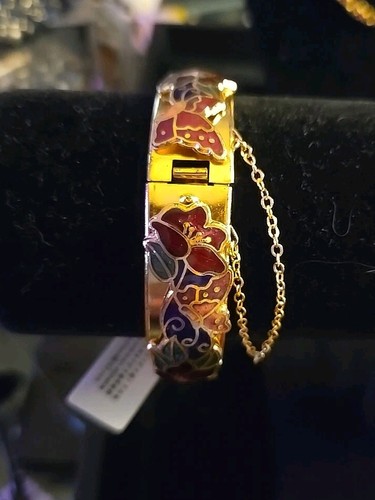 Chinese Enameled Bangle Bracelet Floral Design Sunny Share Collection New W/ Tag - Picture 2 of 6