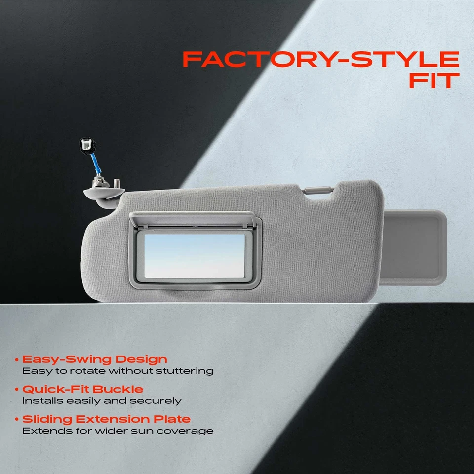 Parasol gris del lado del conductor con extensor y espejo retrovisor para Toyota Highlander 2008-2013 Foto 4 de 4