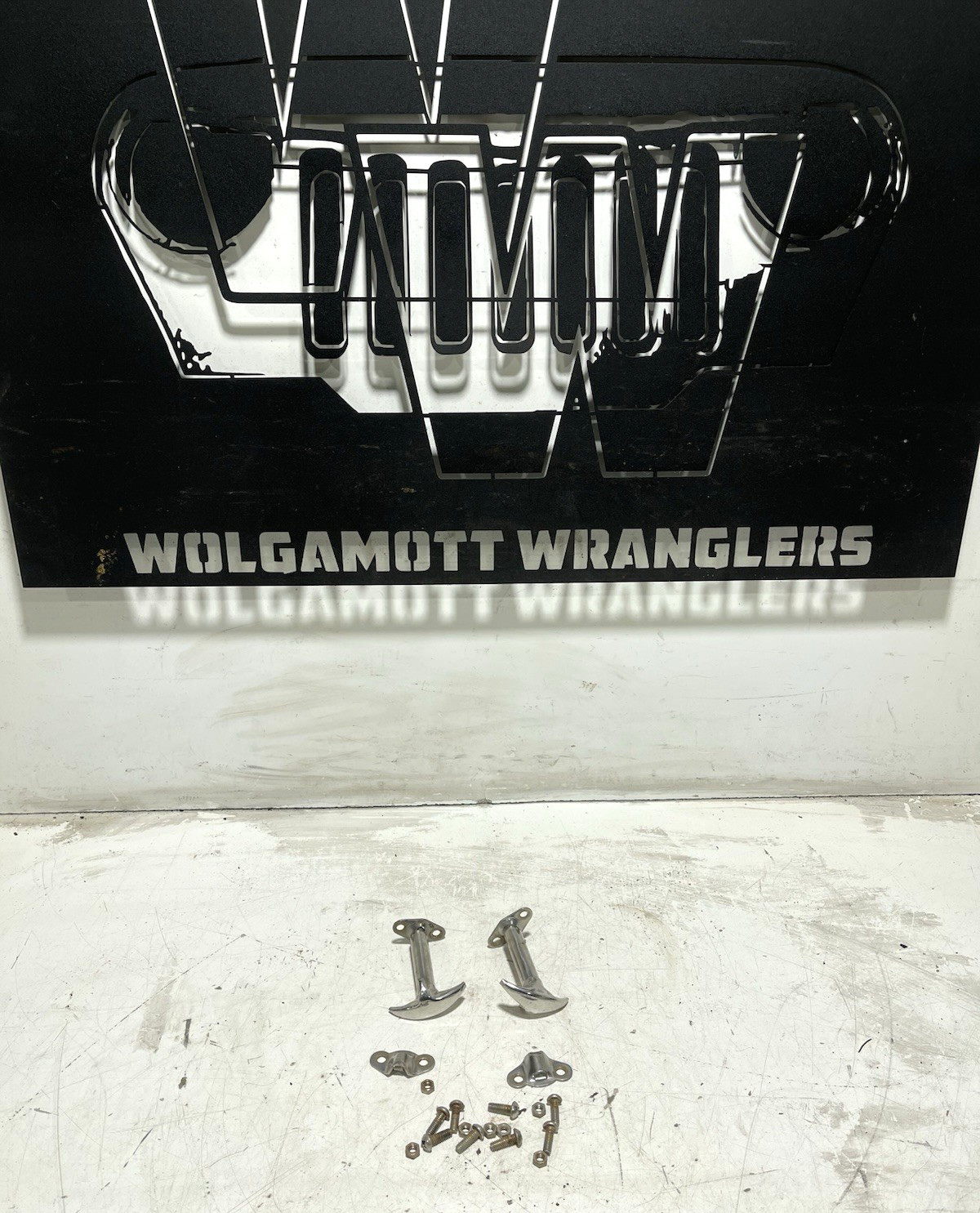 87-95 Jeep YJ Wrangler Chrome Hood Catch Latch Kit w/ HARDWARE Aftermarket CC 6D