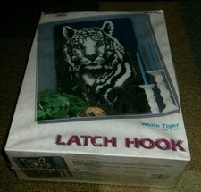 RARE Vintage NEW/Sealed 1980s LATCH HOOK KIT Wonderful Art WHITE TIGER Design