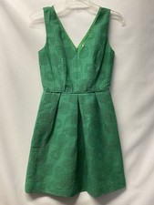 J. Crew Kelly Green Sleeveless V-Neck Pleated Knee Length Dress Size 00 Lined 