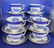 Ten  Copeland Spode Fitzhugh Canton New Stone Teacups and Saucers