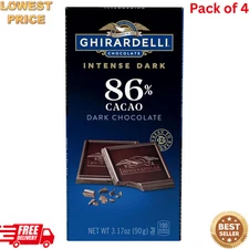 GHIRARDELLI Intense Dark Chocolate Bar 86% Cacao 3.17 oz – Pack of 4 – Premium