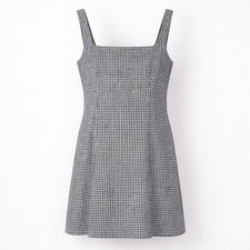 A New Day Gingham Mini Dress Womens XL Black White Cotton Linen Square Neck New