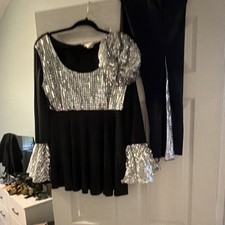 Women s Black Sequin Long Sleeve Top Pants Outfit Set, Polyester