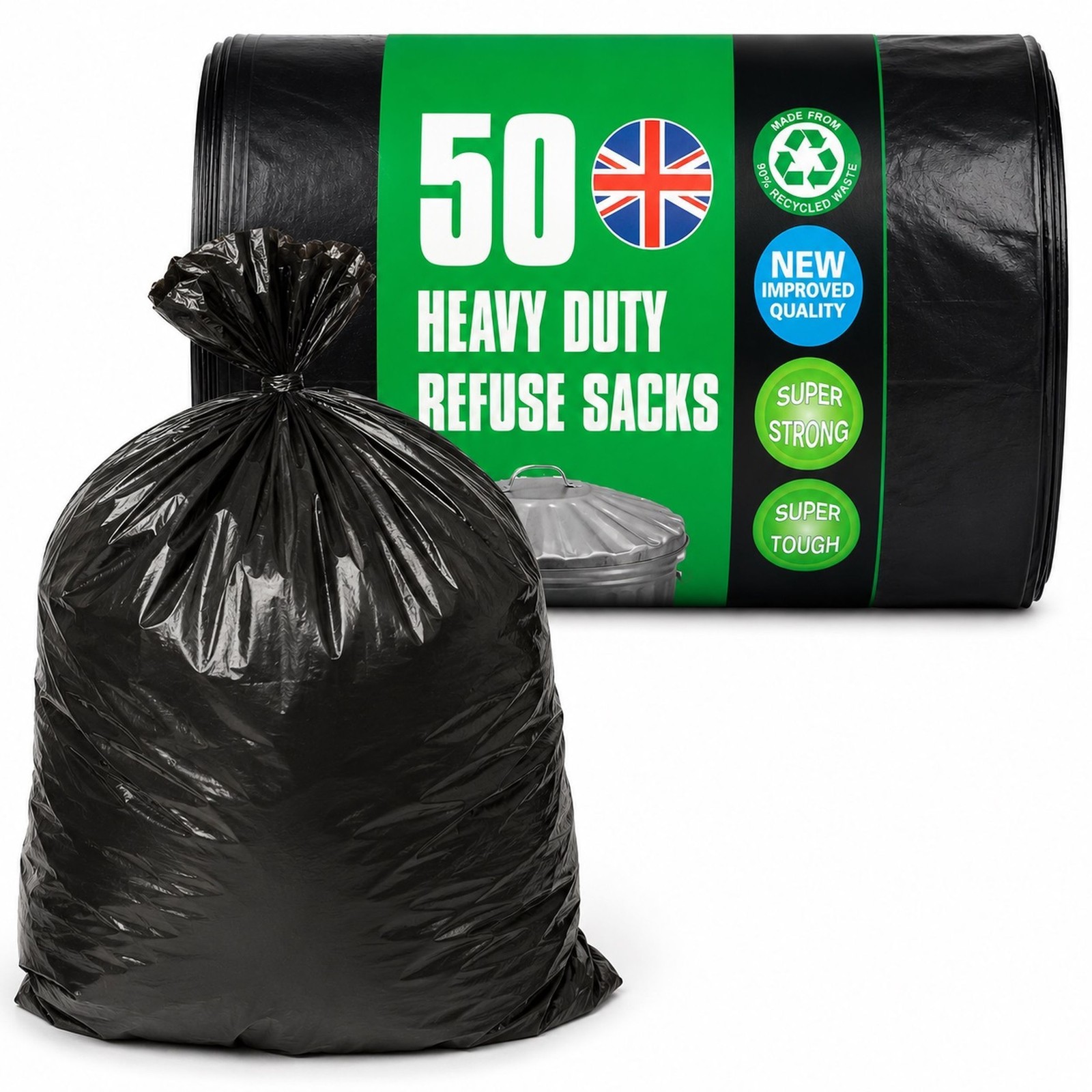 50 Heavy Duty Black Refuse Sacks Bin Bags 70L Household Rubbish Bags - Black - Image 2