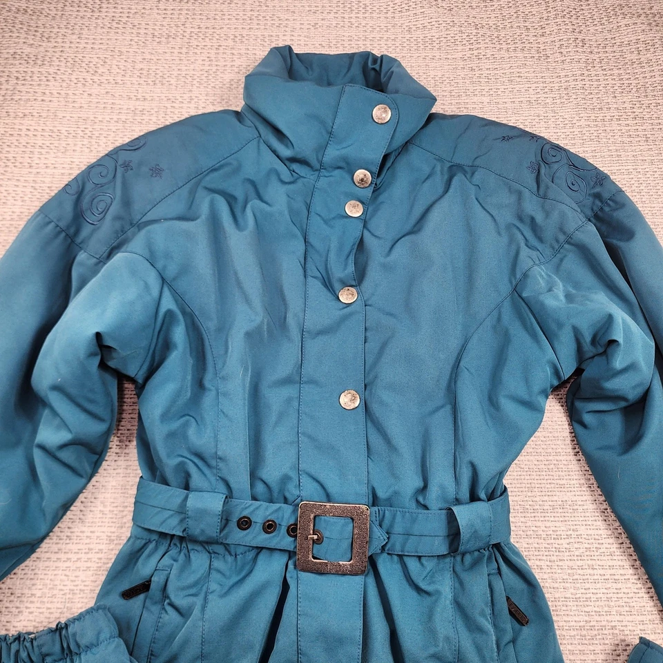 Traje de nieve vintage Roffe para mujer 8 verde azulado de una pieza con cinturón traje de esquí Versatech años 90 Foto 3 de 4