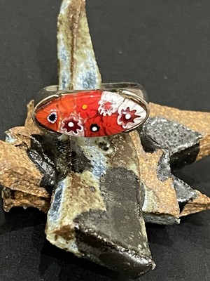 Italian Millefiori Sterling Silver Ring Italian Glass Mosaic Ring Handmade