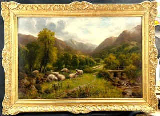 WILLIAM LANGLEY 1852 1922 SHEEP RESTING HIGHLAND LANDSCAPE ANTIQUE OIL PAINTING