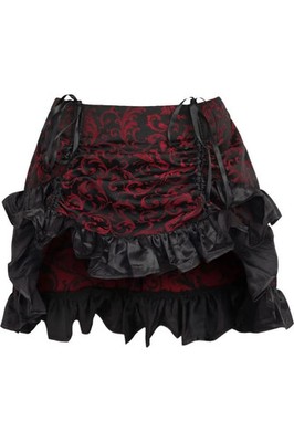 Black & Red Brocade Ruched Bustle Mini Skirt Goth Vampire Burlesque Pinup Club