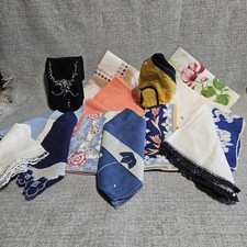 Lot of 14 Vintage 40s - 60s Hankies: Prints, Embroidered, Appliqu , Lace