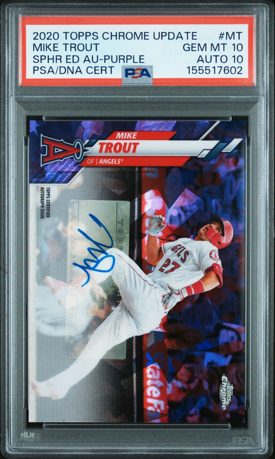 2020 TOPPS CHROME UPDATE SAPPHIRE EDITION AUTOS MIKE TROUT 9/10 PSA 10 AUTO 10