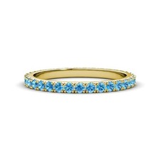925 Sterling Silver Swiss Blue Topaz Round 2MM Eternity Ring, Yellow Gold Plated
