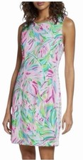 Lilly Pulitzer Mila Knit Shift Dress Pink Sz 8 Tropical Print Scallop Trim X3
