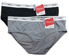 HANES Originals Bikini Panty 2 Pair Underwear Cotton Blend Size 2XL Gray Black