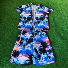 Boys 2 Pcs Hawaiian Set Tropical Palm Tree Shirt  Shorts Summer Outfit Size 8Y