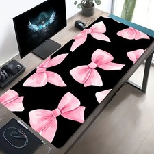 1 Large Gaming Mouse Pad with Black and Pink Bow Watercolor Cute Style Design,