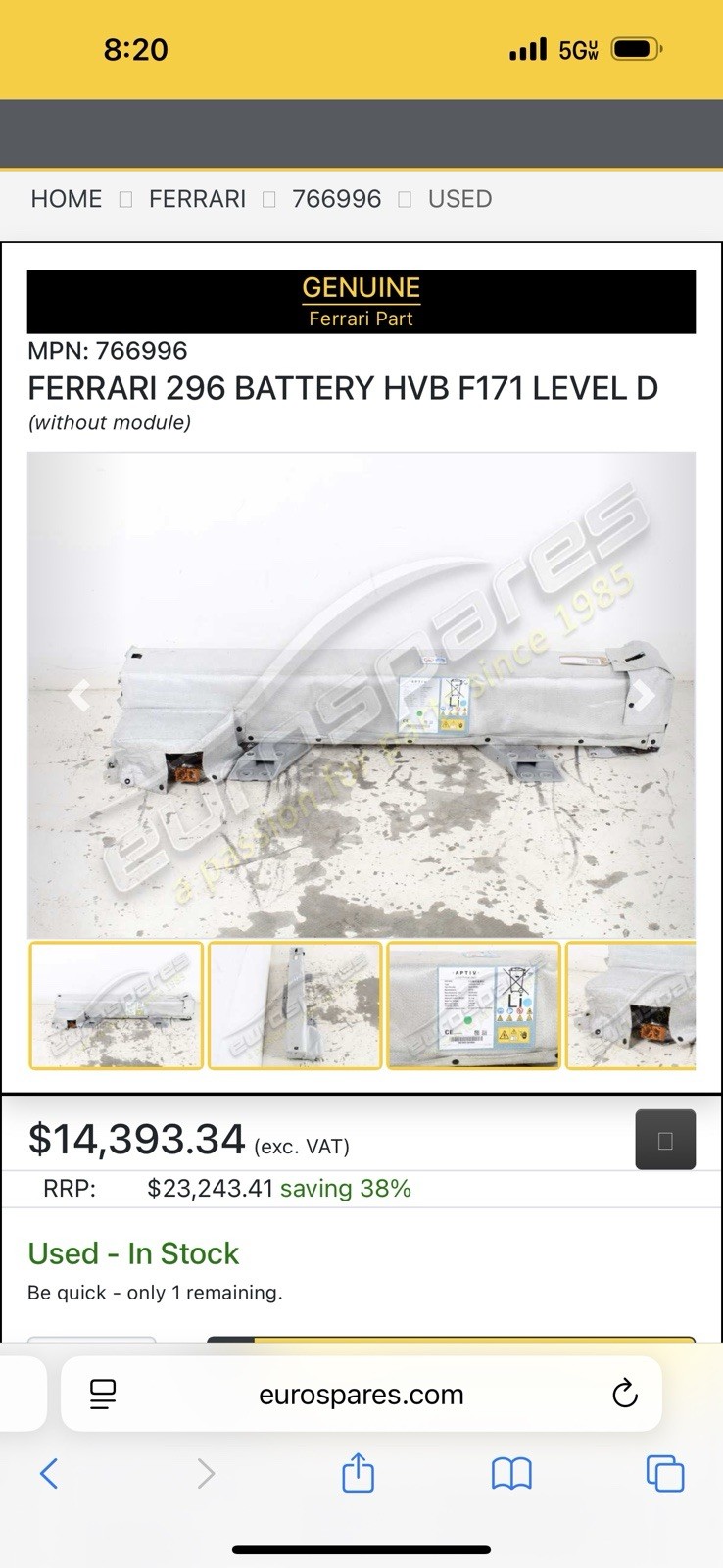 High-voltage battery for FERRARI 296 GTS PHEV Hybrid F163BC 000766996 7450kWh##M