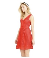 J.Crew Women Striped Eyelet V-Neck Fit &Flare Sleeveless Party Orange Dress 12