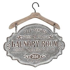 Metal Sign Home Wall Decor Laundry Room Wall Sculpture with Brown Wood Hanger...