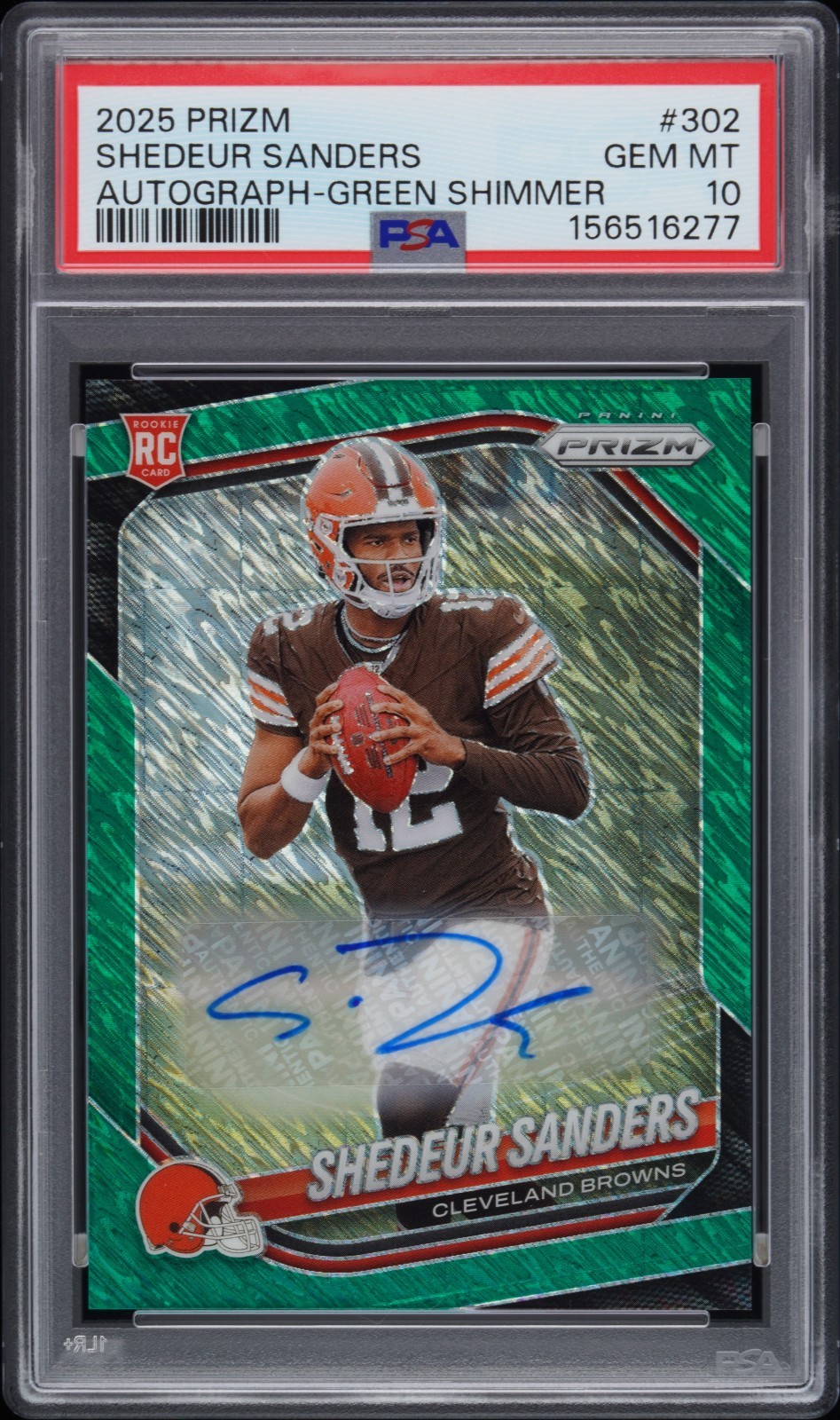 🔥 2025 PRIZM SHEDEUR SANDERS #302 GREEN SHIMMER ROOKIE AUTO /5 GEM MINT PSA 10