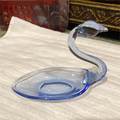 Glass Swan Figurine Blue Decorative Glossy Art Glass Bird Sculpture