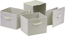 Pemberly Row Foldable Transitional Fabric Basket in Beige (Set of 4)