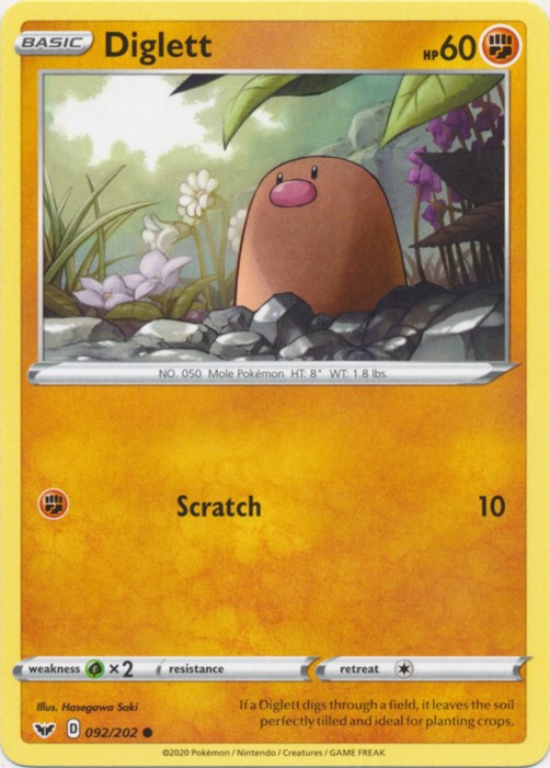 Diglett - 092/202 - Common - Near Mint - Sword & Shield Base Set