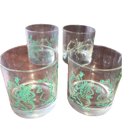 Set of 4 Couroc DANCING FROGS Lowball Rocks Glasses Georges Briard Mid-Century 