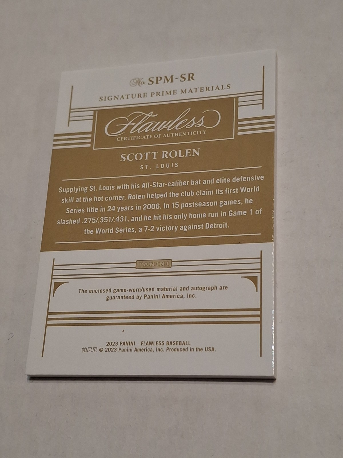 2023 PANINI FLAWLESS BASEBALL SCOTT ROLEN GAME USED PATCH AUTO GOLD /10 CARDINAL view 2