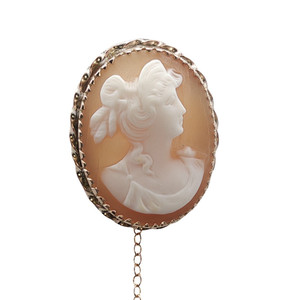 Authentic Graceful Gold Plated Shell Cameo Brooch with Safety Chain