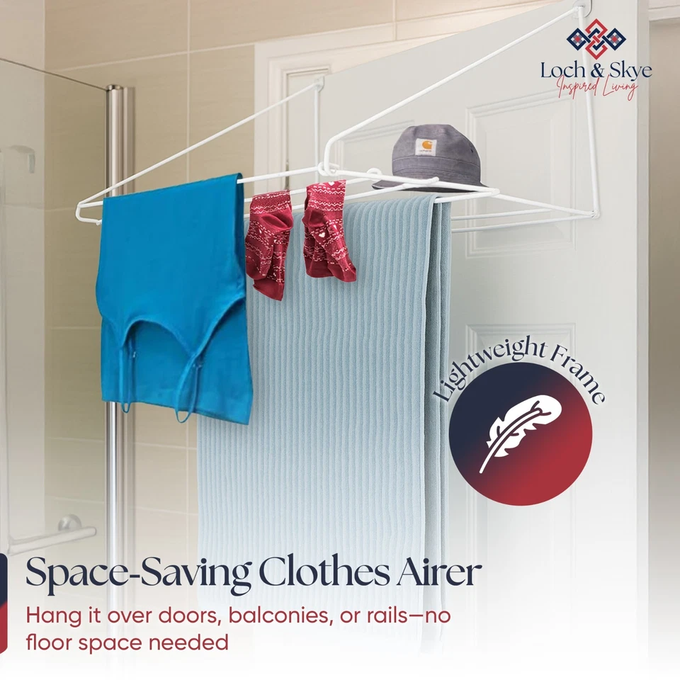 7m Over The Door Clothes Airer Laundry Towel Rail Caravan Folding Dryer Rack - Image 2 of 4