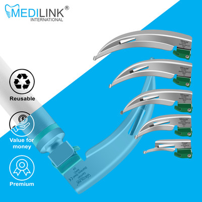FIBER OPTIC SET OF 12 MAC & MILLER LARYNGOSCOPE BLADE +2 HANDLE