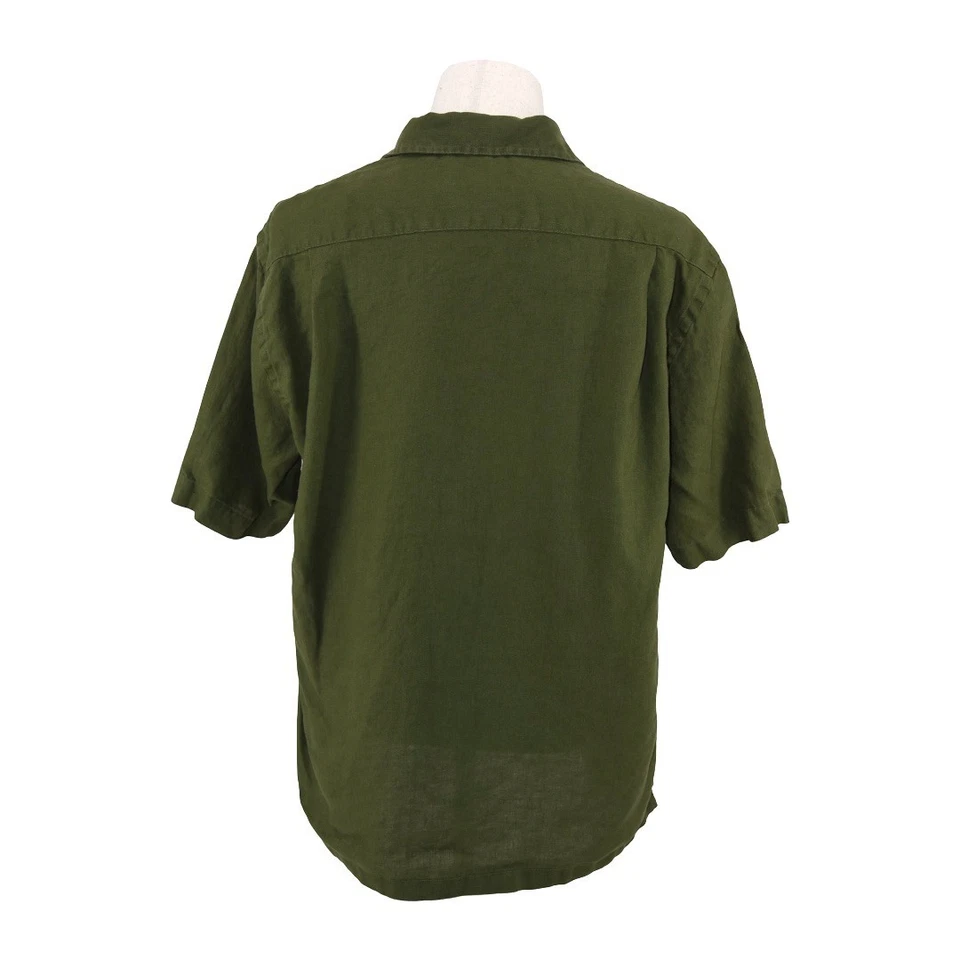 MNG Mango Olive Green 100% Linen Short Sleeve Button-Up Camp Shirt Size L - Image 4 of 4