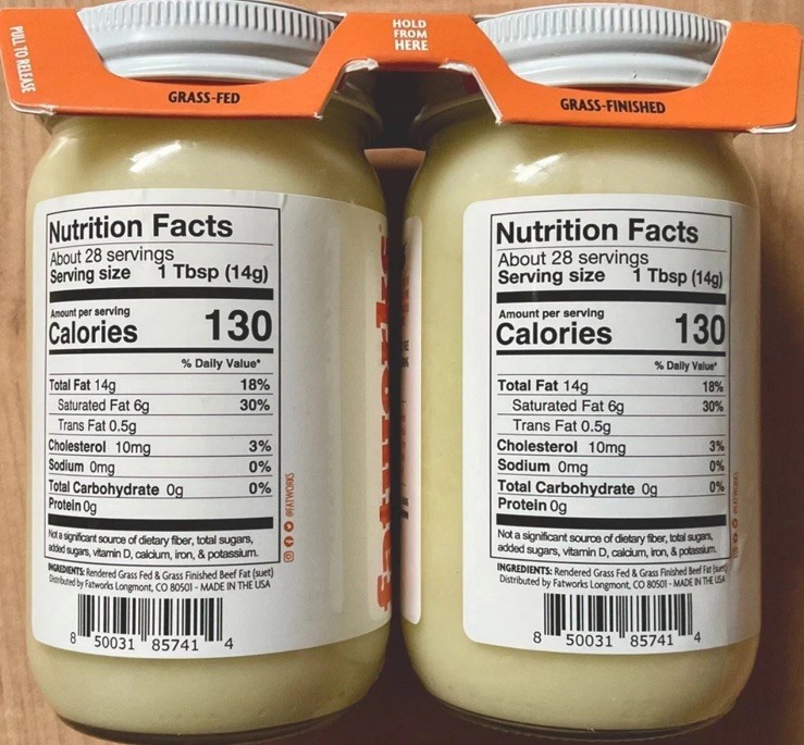 Grass-Fed Beef Pure Tallow Fatworks Premium Cooking Oil 14.1 Oz Jar 2 Pack,28 oz